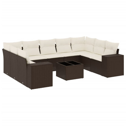 Set Divani da Giardino 10pz con Cuscini in Polyrattan Marrone - homemem39