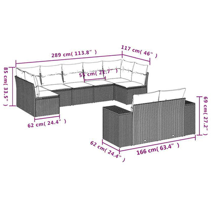 Set Divani da Giardino 9 pz con Cuscini Nero in Polyrattan | homemem39