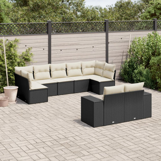 Set Divani da Giardino 9 pz con Cuscini Nero in Polyrattan - homemem39