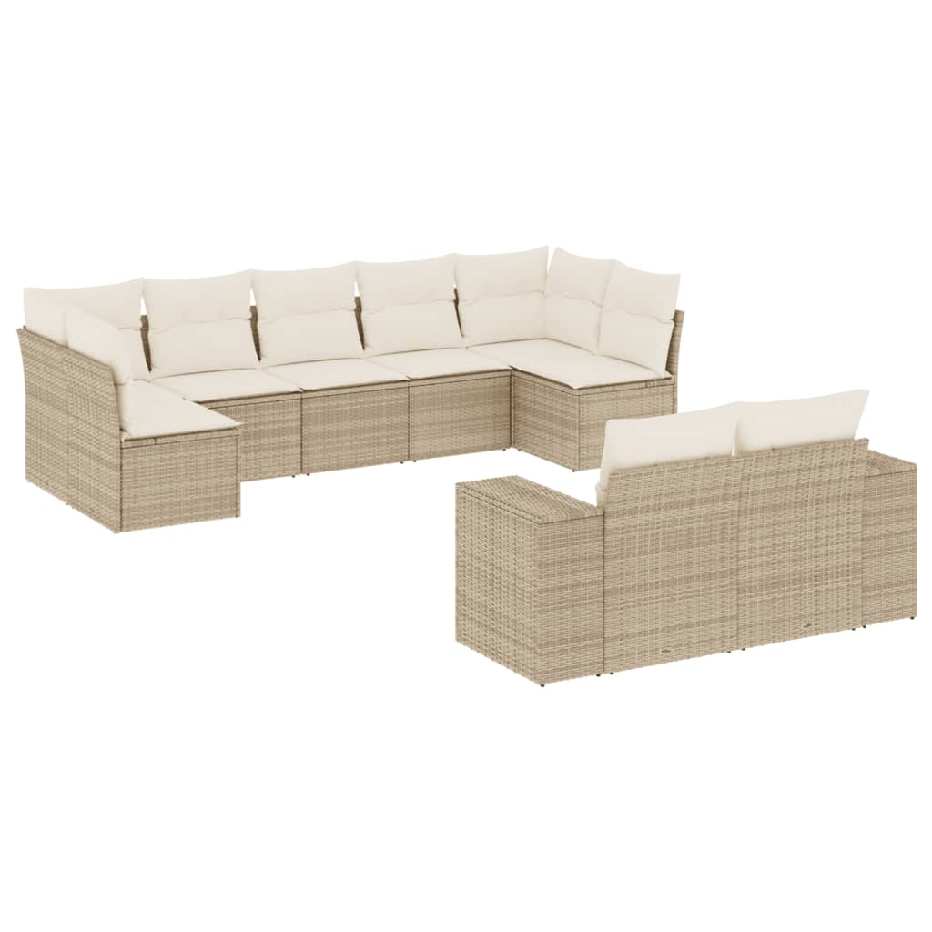 Set Divano da Giardino 9 pz con Cuscini Beige in Polyrattan - homemem39