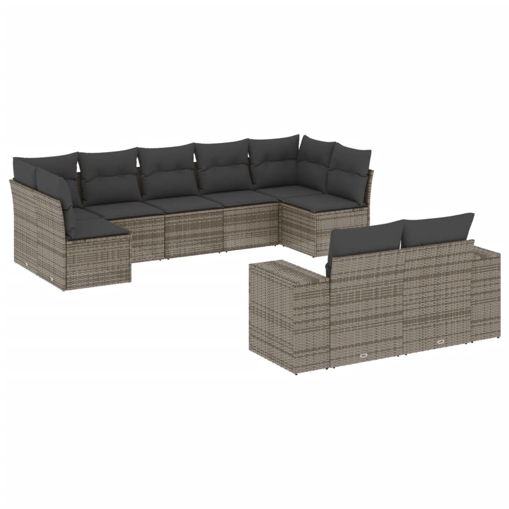 Set Divano da Giardino 9 pz con Cuscini Grigio in Polyrattan - homemem39