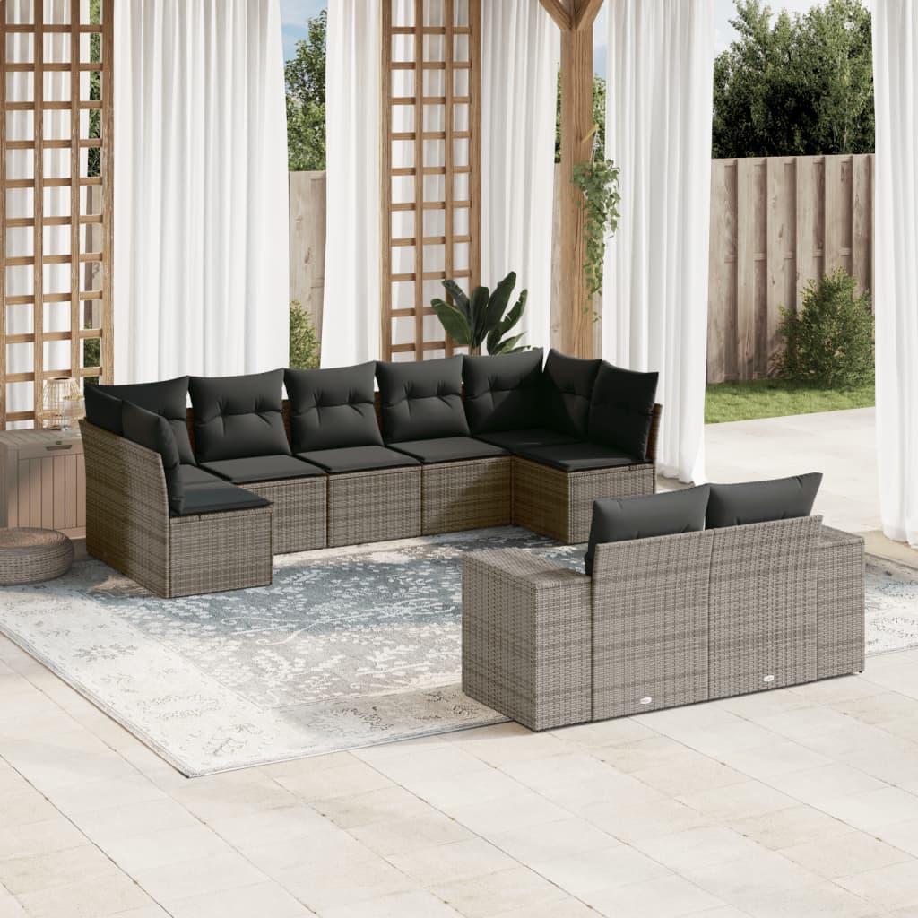 Set Divano da Giardino 9 pz con Cuscini Grigio in Polyrattan - homemem39