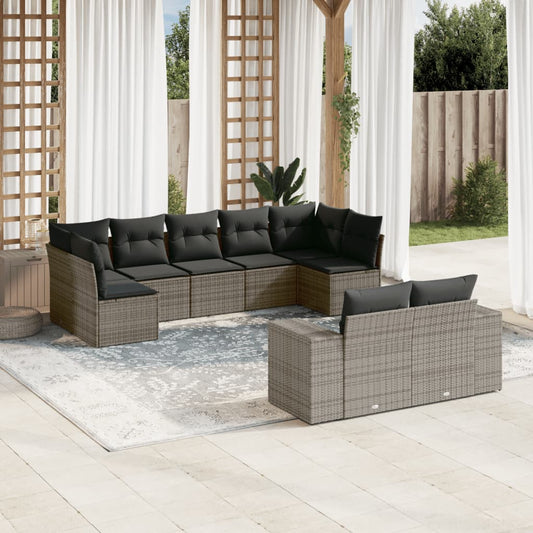 Set Divano da Giardino 9 pz con Cuscini Grigio in Polyrattan - homemem39