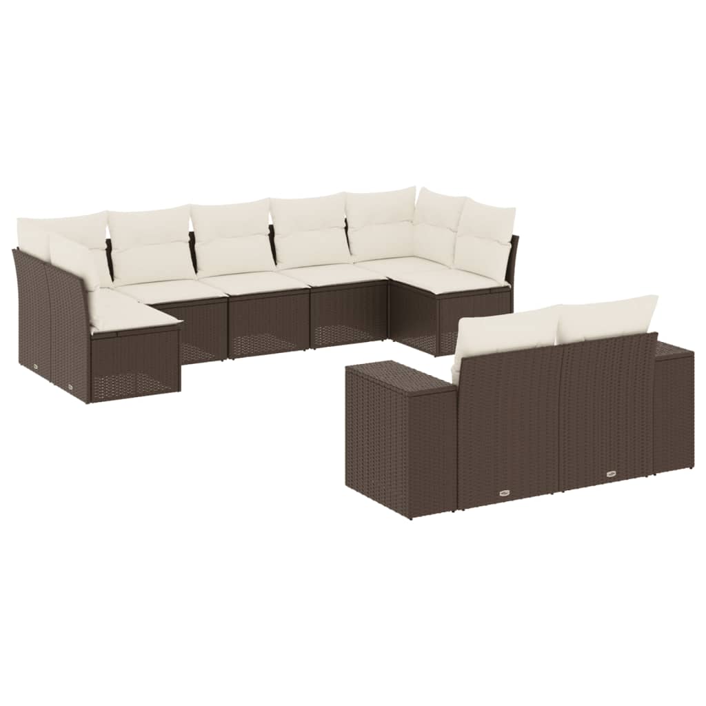 Set Divani da Giardino 9pz con Cuscini Marrone in Polyrattan - homemem39