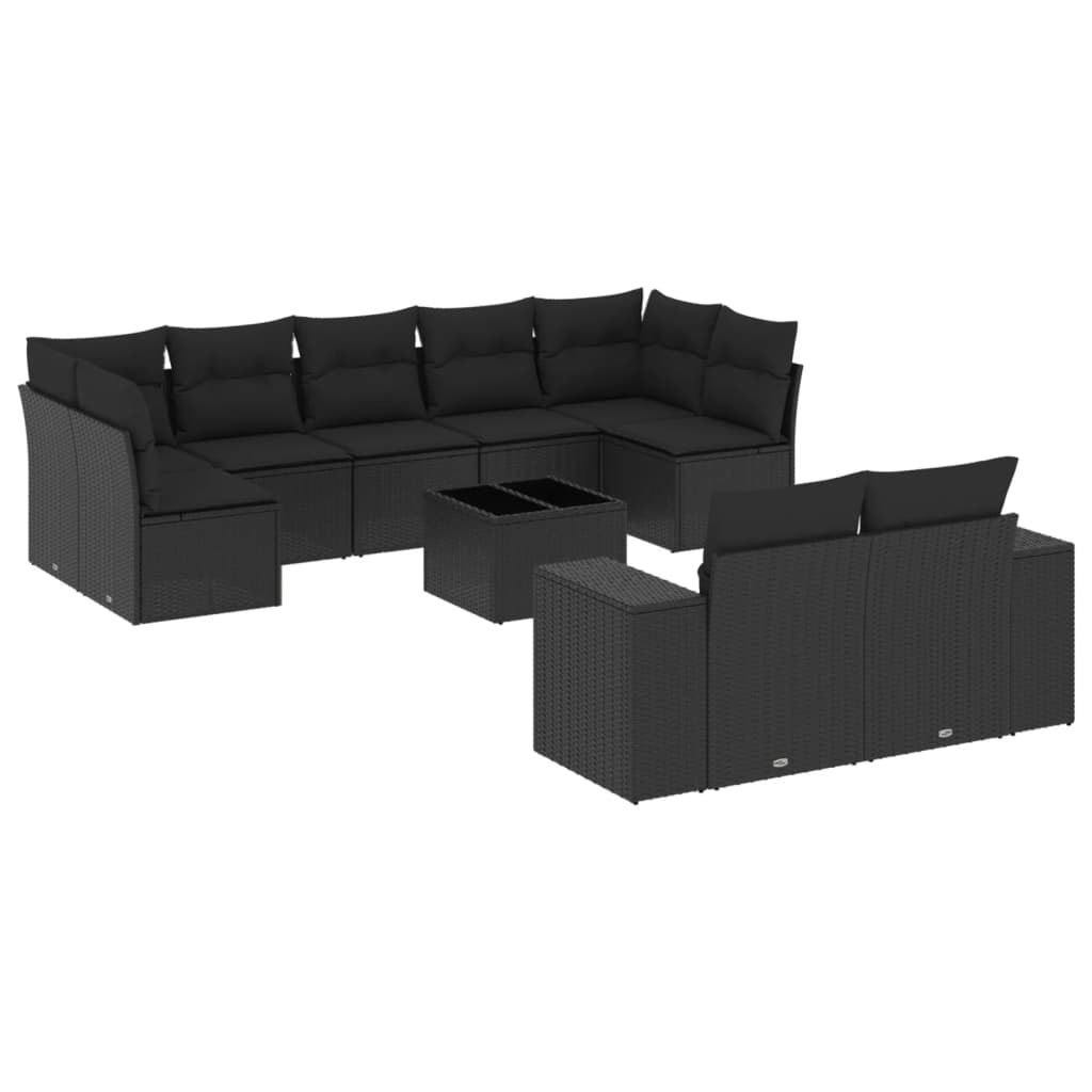 Set Divani da Giardino 10pz con Cuscini in Polyrattan Nero | homemem39