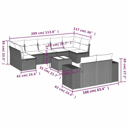 Set Divani da Giardino 10pz con Cuscini in Polyrattan Nero | homemem39