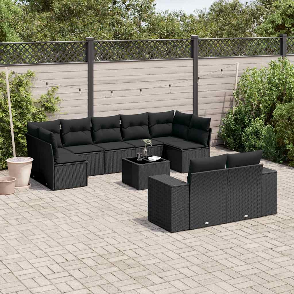 Set Divani da Giardino 10pz con Cuscini in Polyrattan Nero | homemem39
