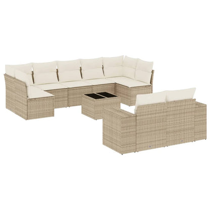 Set Divano da Giardino 10 pz con Cuscini Beige in Polyrattan - homemem39