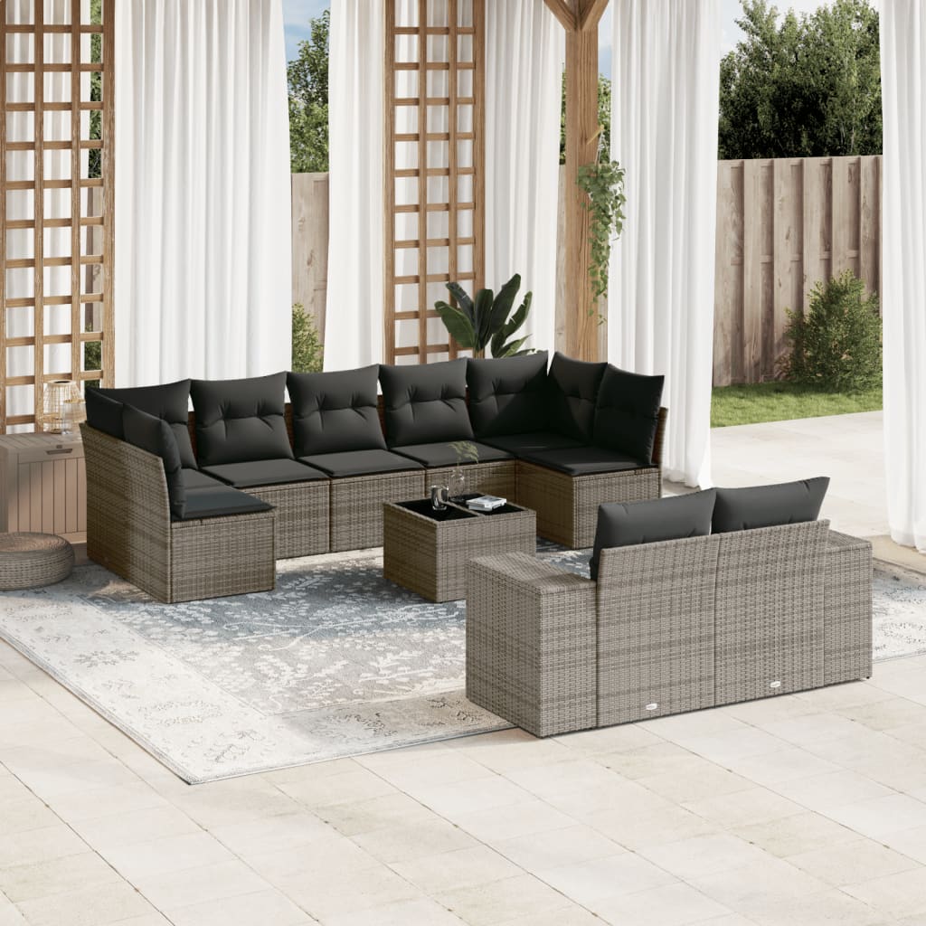 Set Divano da Giardino 10 pz con Cuscini Grigio in Polyrattan - homemem39