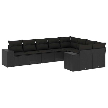 Set Divani da Giardino 9 pz con Cuscini Nero in Polyrattan | homemem39