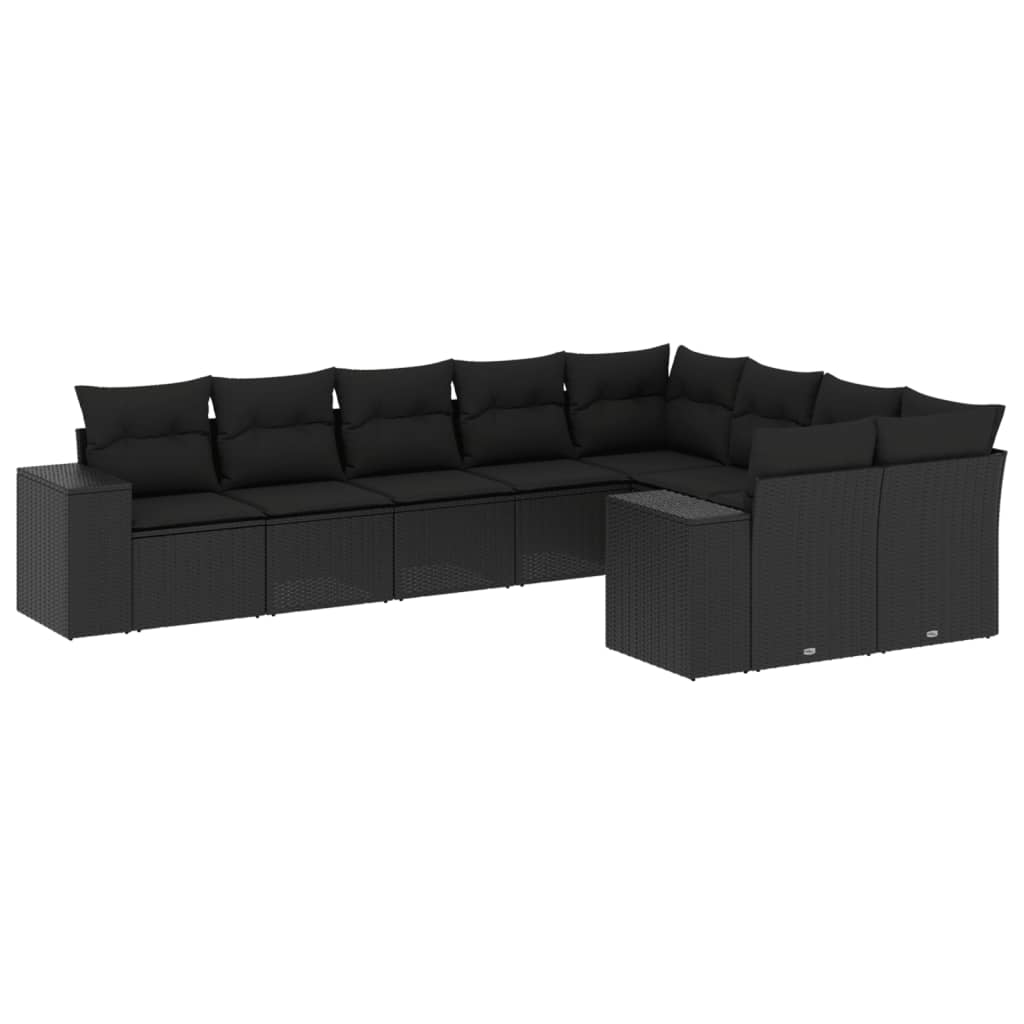 Set Divani da Giardino 9 pz con Cuscini Nero in Polyrattan - homemem39