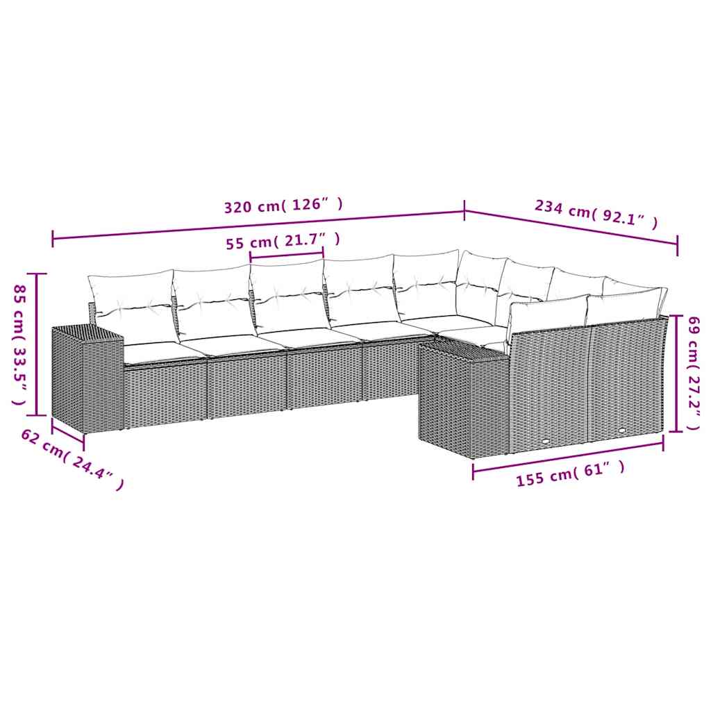 Set Divani da Giardino 9 pz con Cuscini Nero in Polyrattan | homemem39