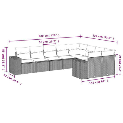 Set Divani da Giardino 9 pz con Cuscini Nero in Polyrattan | homemem39