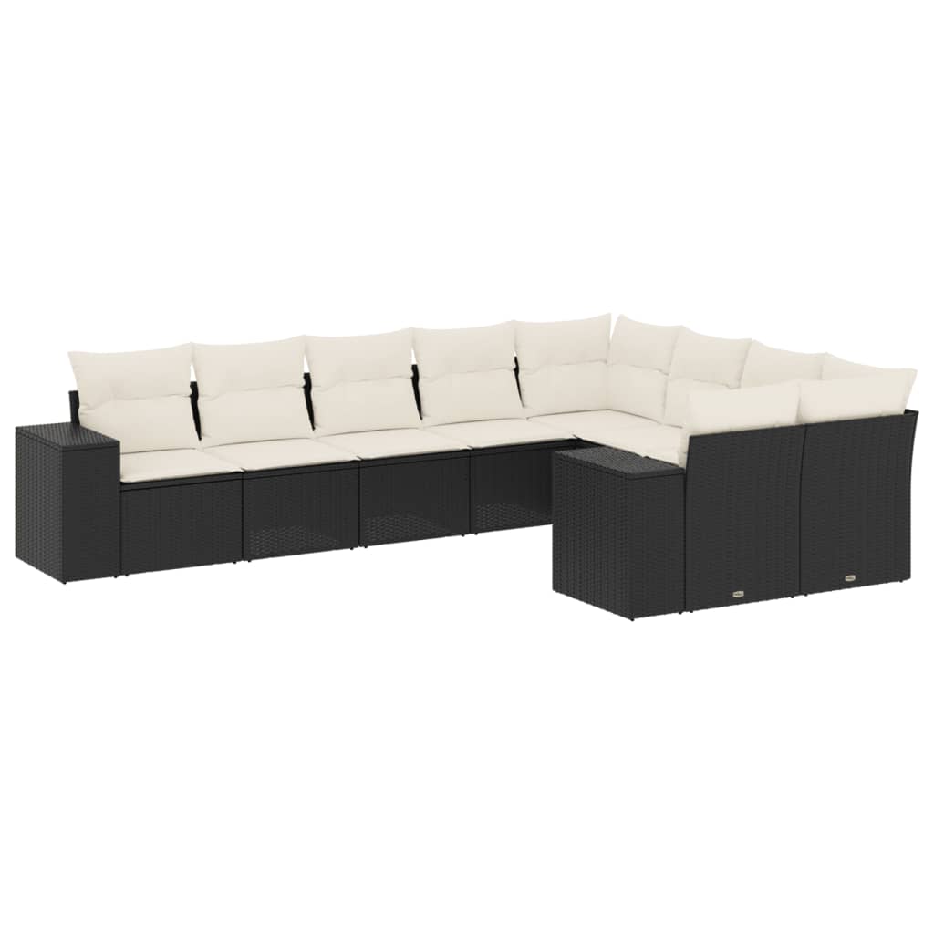 Set Divani da Giardino 9 pz con Cuscini Nero in Polyrattan - homemem39