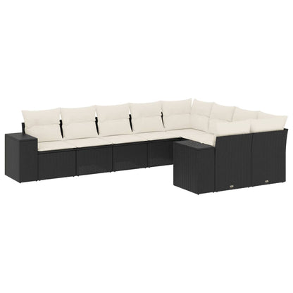 Set Divani da Giardino 9 pz con Cuscini Nero in Polyrattan - homemem39