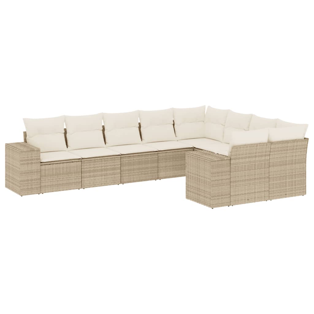 Set Divano da Giardino 9 pz con Cuscini Beige in Polyrattan - homemem39