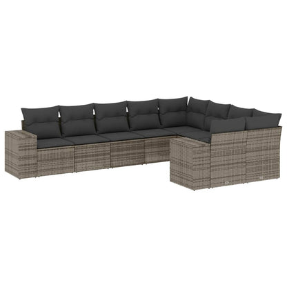 Set Divano da Giardino 9 pz con Cuscini Grigio in Polyrattan - homemem39