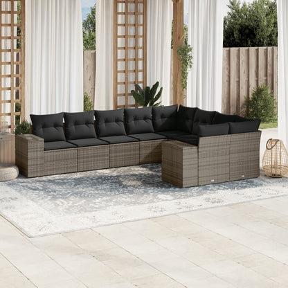 Set Divano da Giardino 9 pz con Cuscini Grigio in Polyrattan - homemem39