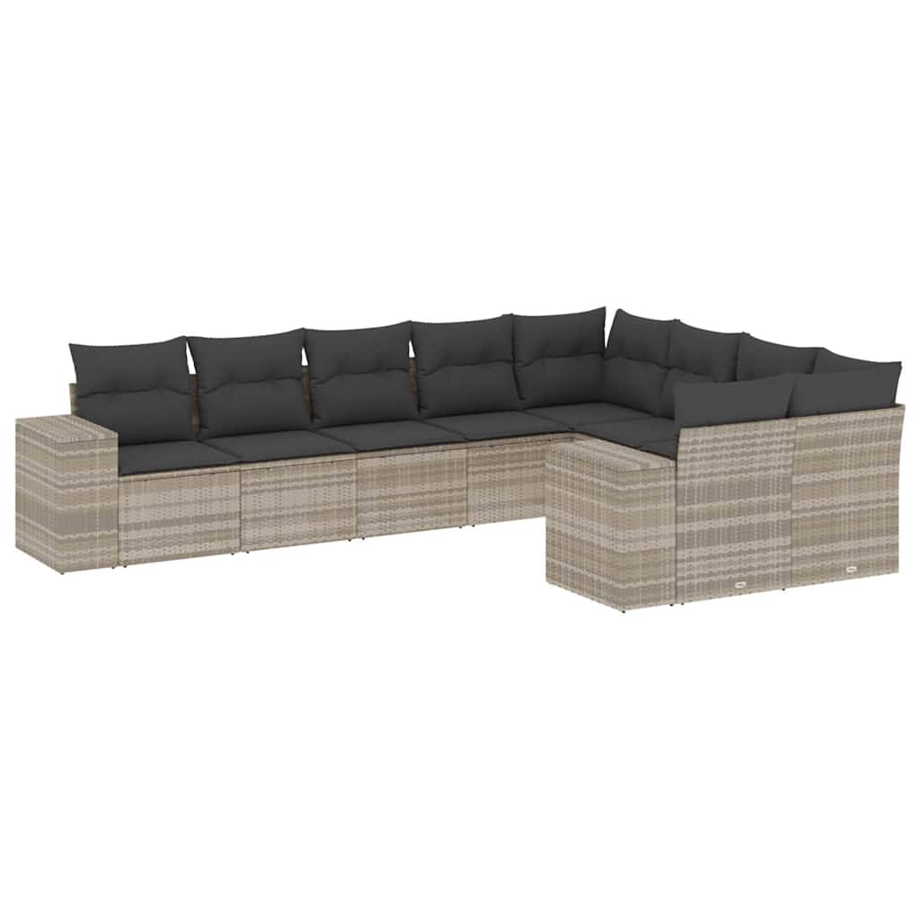 Set Divano da Giardino 9pz con Cuscini Grigio Chiaro Polyrattan - homemem39