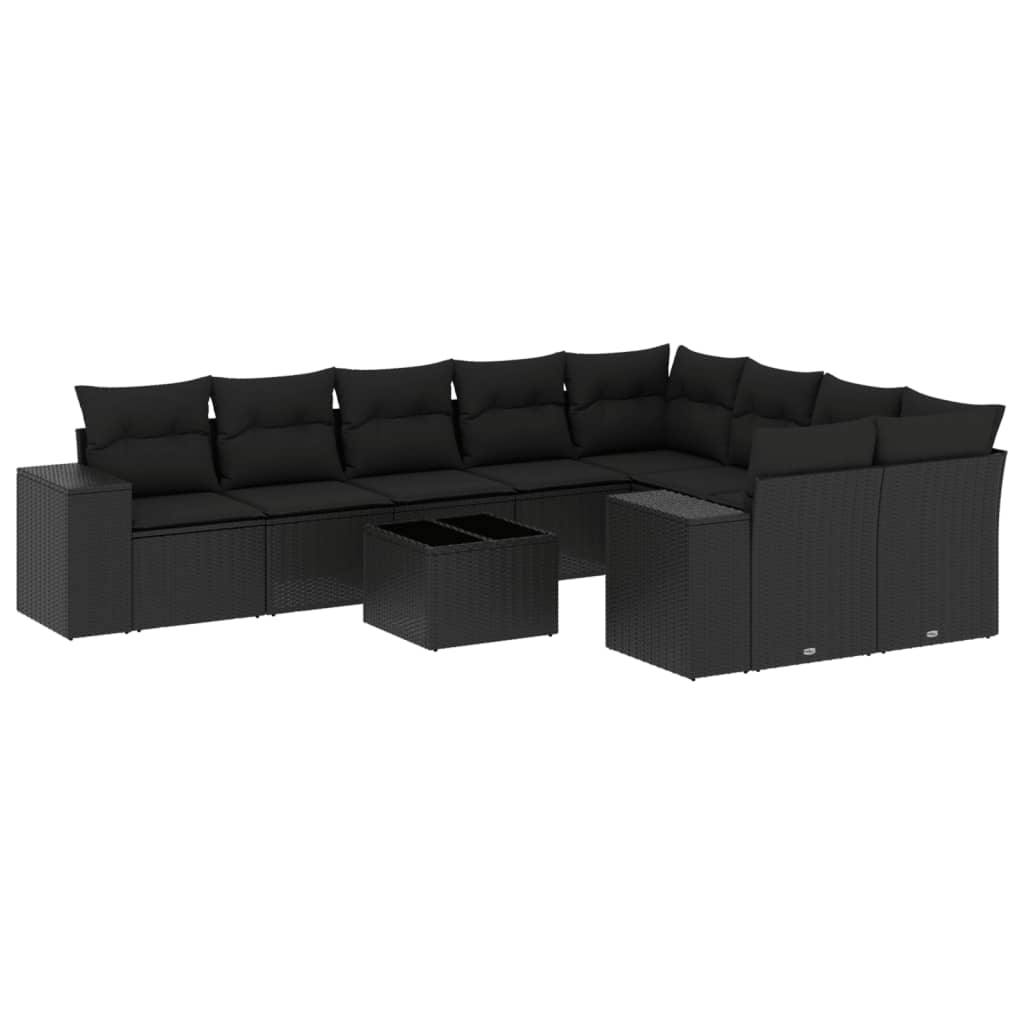Set Divani da Giardino 10pz con Cuscini in Polyrattan Nero | homemem39
