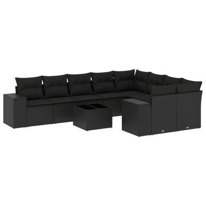 Set Divani da Giardino 10pz con Cuscini in Polyrattan Nero | homemem39