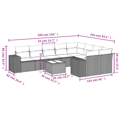 Set Divani da Giardino 10pz con Cuscini in Polyrattan Nero | homemem39