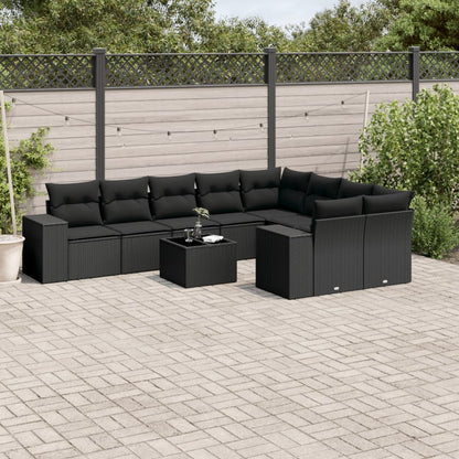 Set Divani da Giardino 10pz con Cuscini in Polyrattan Nero | homemem39