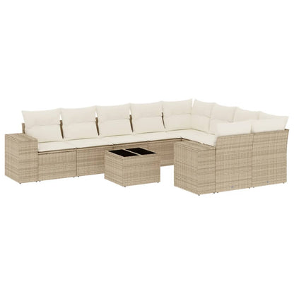 Set Divano da Giardino 10 pz con Cuscini Beige in Polyrattan - homemem39