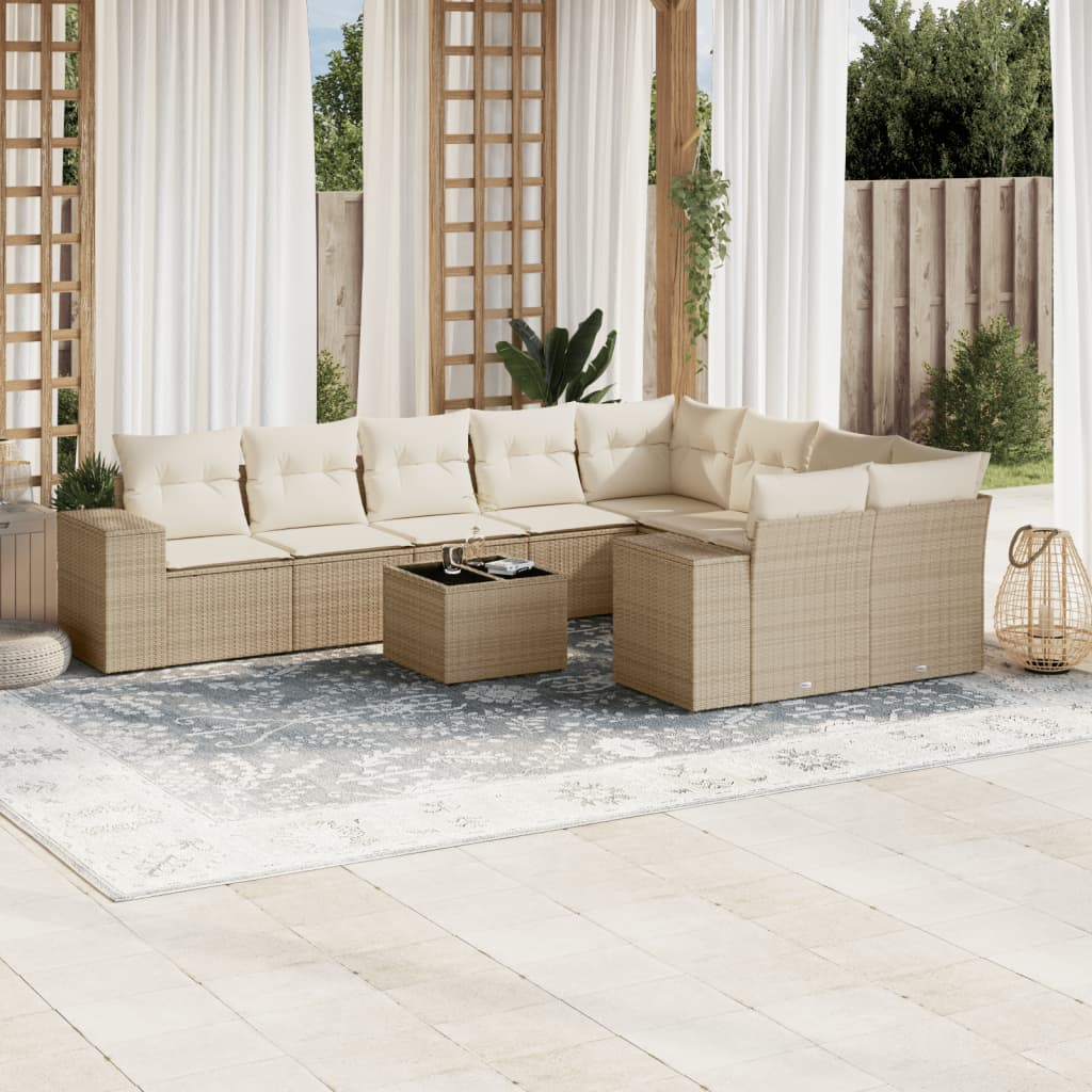 Set Divano da Giardino 10 pz con Cuscini Beige in Polyrattan - homemem39