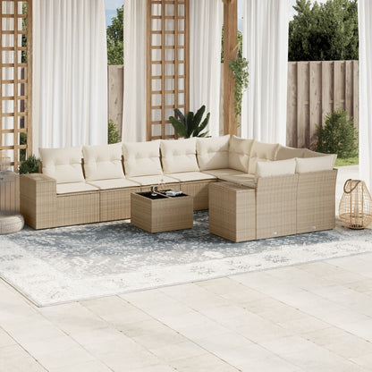 Set Divano da Giardino 10 pz con Cuscini Beige in Polyrattan - homemem39