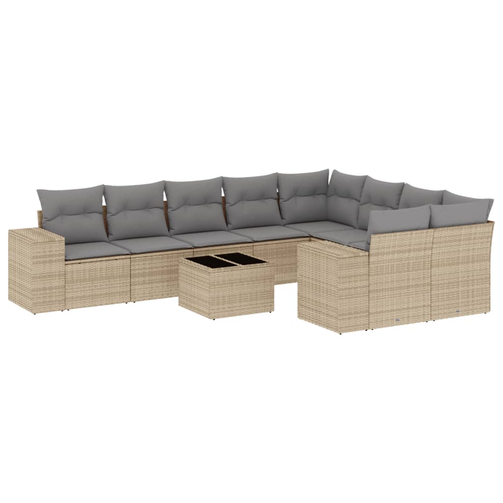 Set Divano da Giardino 10 pz con Cuscini Beige in Polyrattan - homemem39