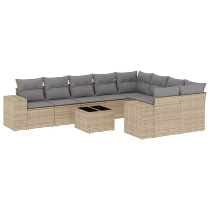 Set Divano da Giardino 10 pz con Cuscini Beige in Polyrattan - homemem39