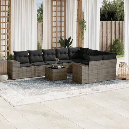 Set Divano da Giardino 10 pz con Cuscini Grigio in Polyrattan - homemem39