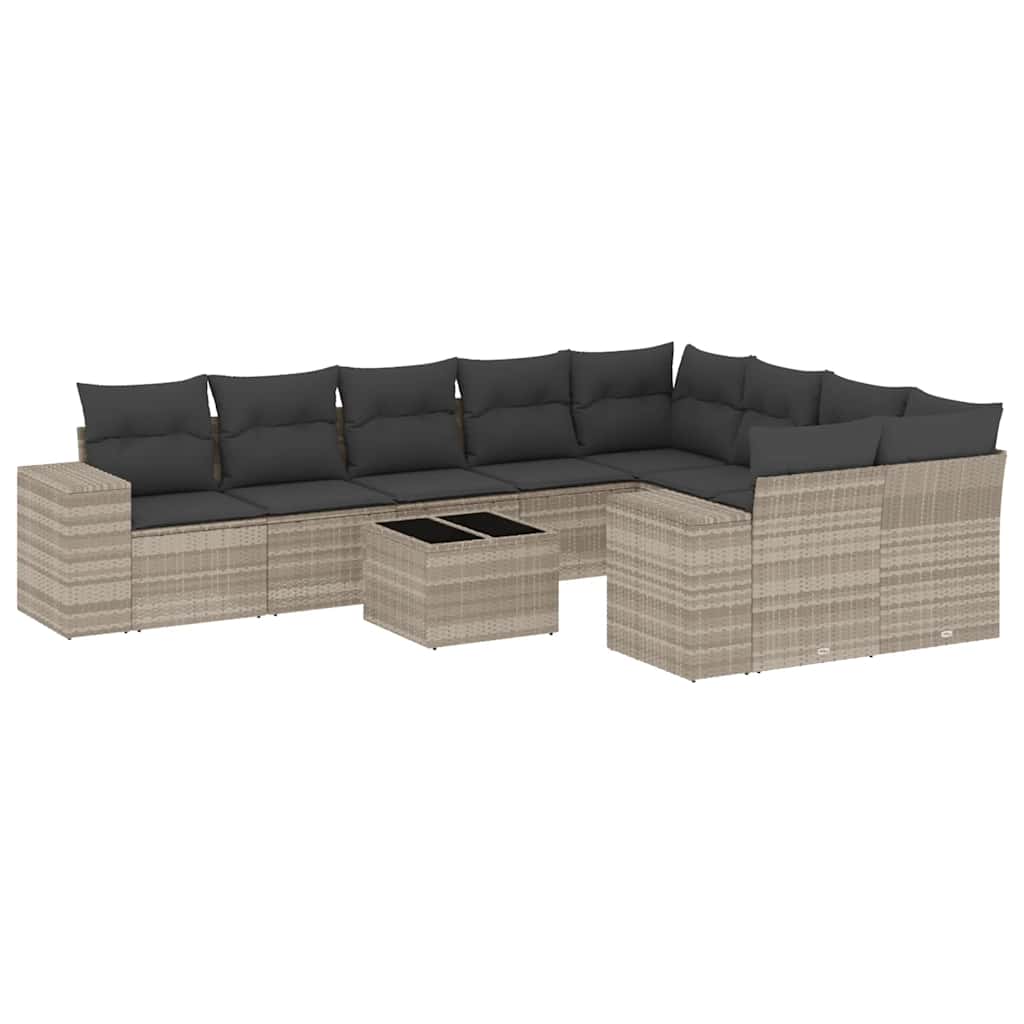 Set Divano Giardino 10 pz con Cuscini Grigio Chiaro Polyrattan - homemem39