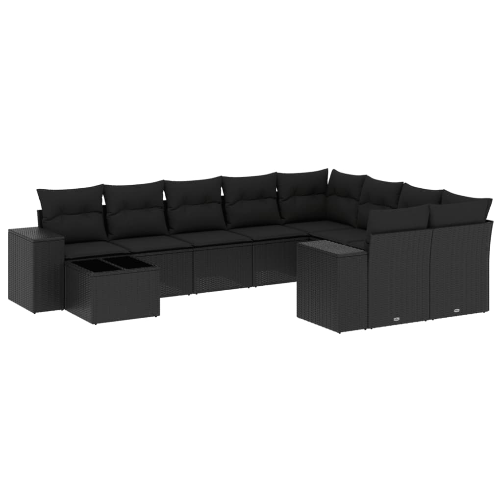 Set Divani da Giardino 10pz con Cuscini in Polyrattan Nero | homemem39