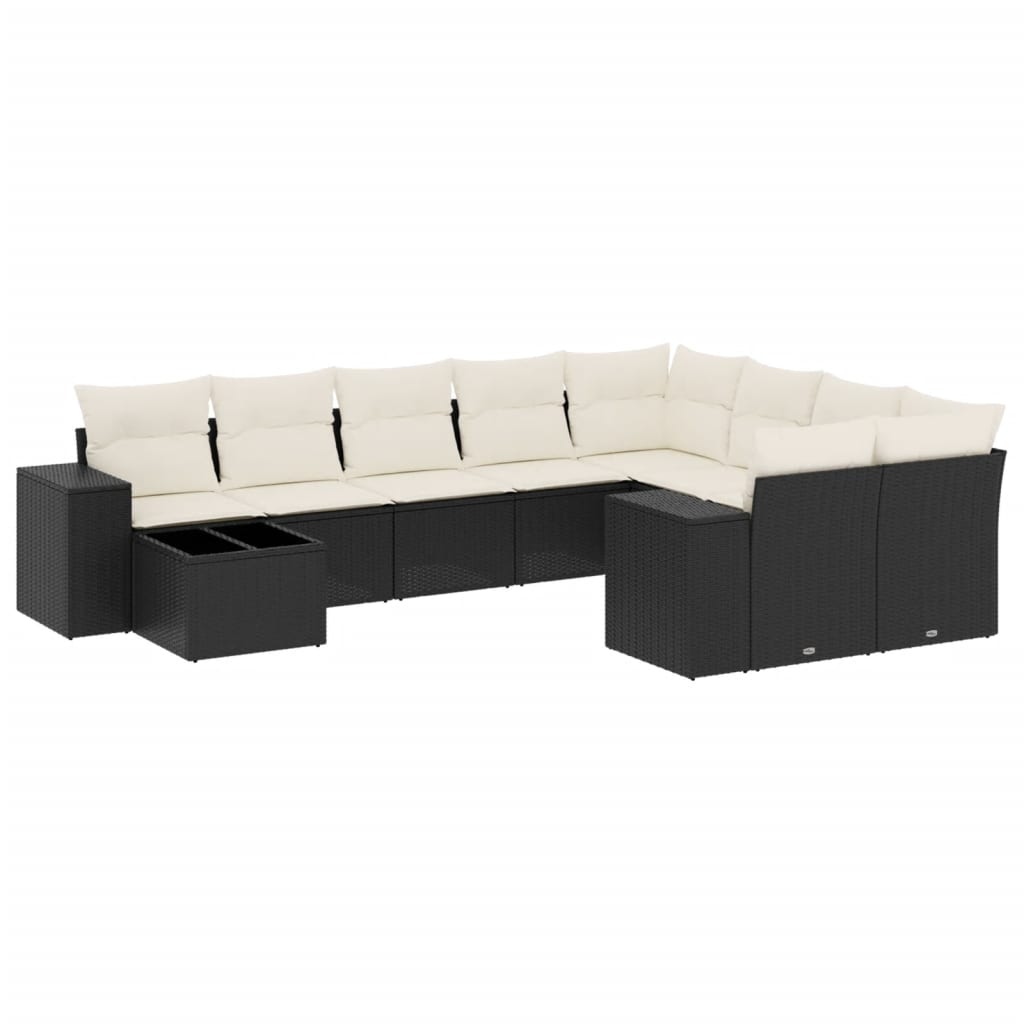 Set Divani da Giardino 10pz con Cuscini in Polyrattan Nero - homemem39