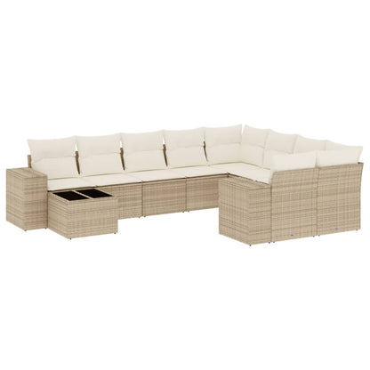 Set Divano da Giardino 10 pz con Cuscini Beige in Polyrattan - homemem39