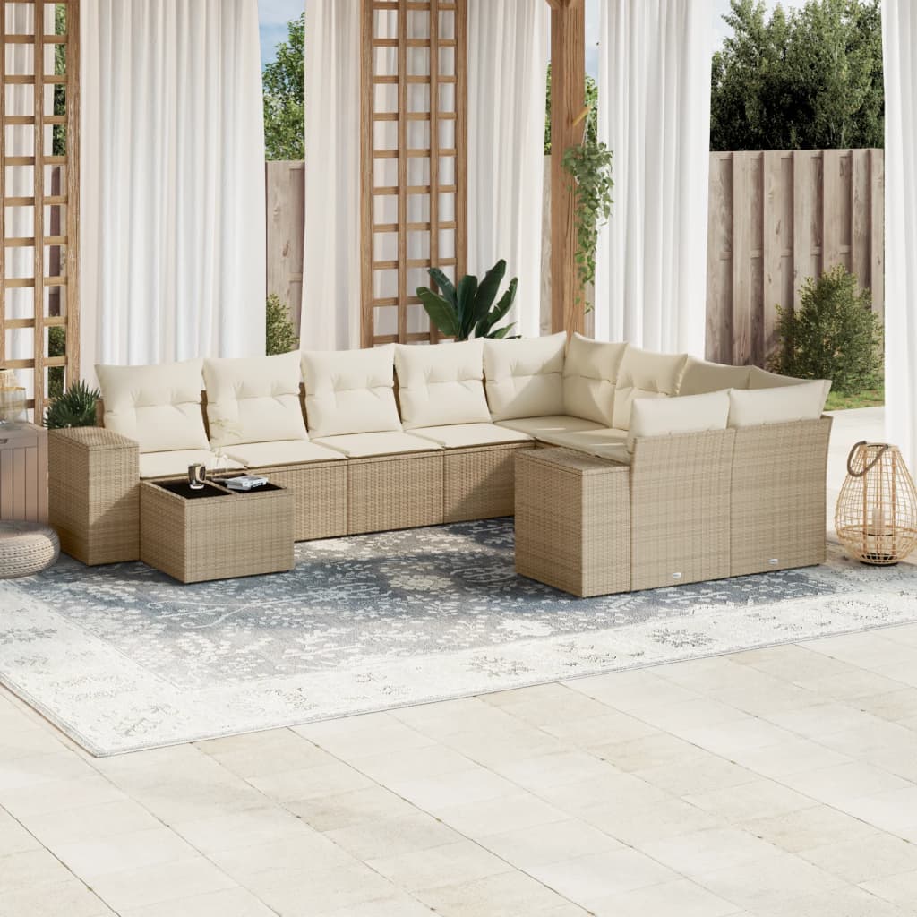 Set Divano da Giardino 10 pz con Cuscini Beige in Polyrattan - homemem39