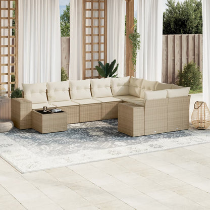 Set Divano da Giardino 10 pz con Cuscini Beige in Polyrattan - homemem39