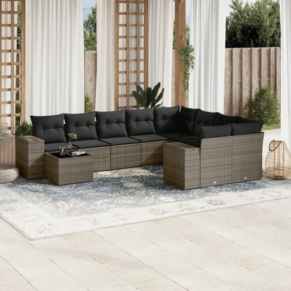 Set Divano da Giardino 10 pz con Cuscini Grigio in Polyrattan - homemem39