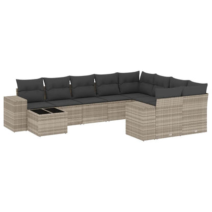 Set Divano Giardino 10 pz con Cuscini Grigio Chiaro Polyrattan - homemem39