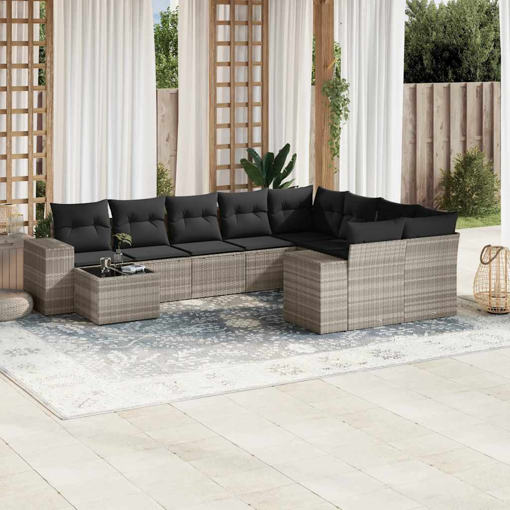 Set Divano Giardino 10 pz con Cuscini Grigio Chiaro Polyrattan - homemem39