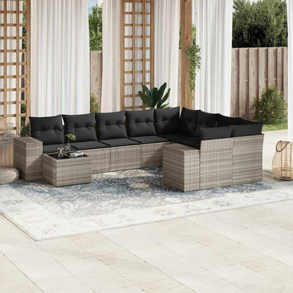 Set Divano Giardino 10 pz con Cuscini Grigio Chiaro Polyrattan - homemem39