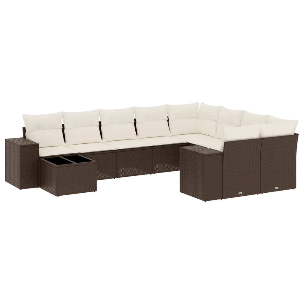 Set Divani da Giardino 10pz con Cuscini in Polyrattan Marrone - homemem39