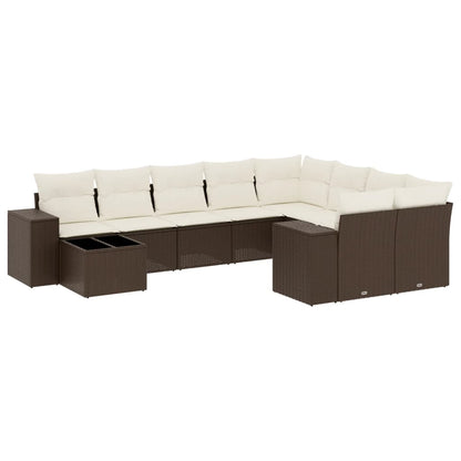 Set Divani da Giardino 10pz con Cuscini in Polyrattan Marrone - homemem39