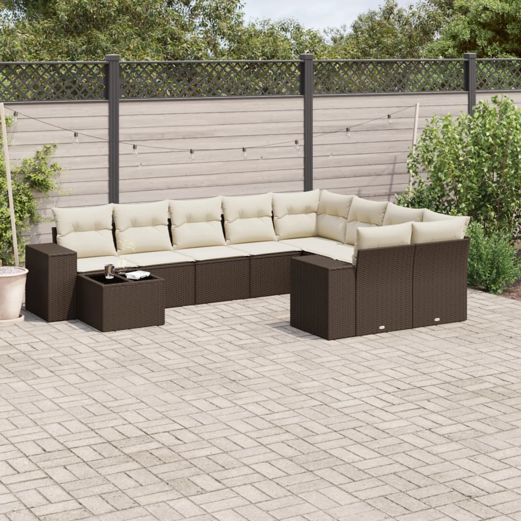 Set Divani da Giardino 10pz con Cuscini in Polyrattan Marrone - homemem39
