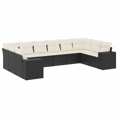 Set Divani da Giardino 10pz con Cuscini in Polyrattan Nero - homemem39