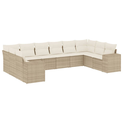 Set Divano da Giardino 10 pz con Cuscini Beige in Polyrattan - homemem39