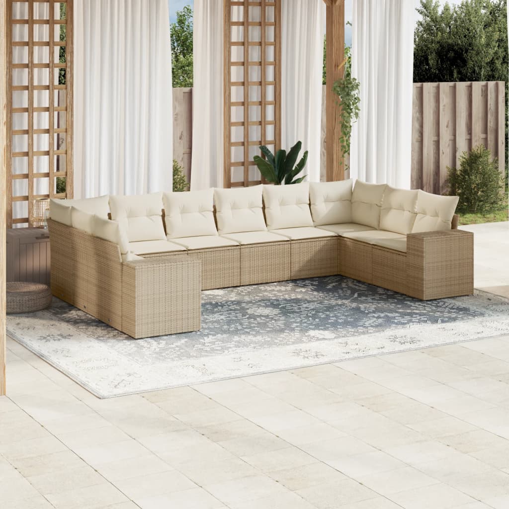 Set Divano da Giardino 10 pz con Cuscini Beige in Polyrattan - homemem39