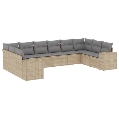 Set Divano da Giardino 10 pz con Cuscini Beige in Polyrattan - homemem39